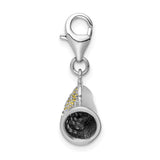 SS RH Polished w/Yellow CZ 3D Megaphone w/Lobster Clasp Charm