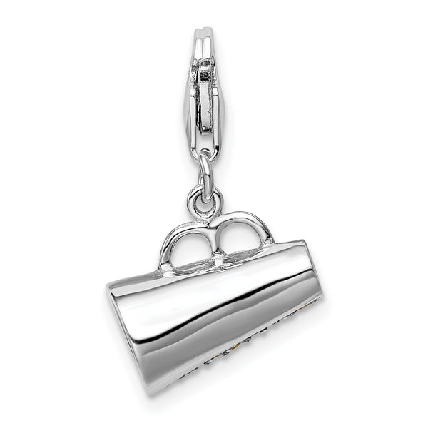 SS RH Polished w/Yellow CZ 3D Megaphone w/Lobster Clasp Charm