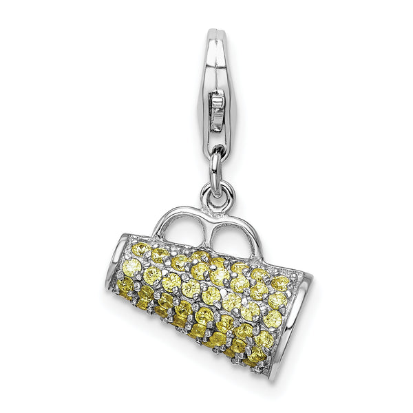 SS RH Polished w/Yellow CZ 3D Megaphone w/Lobster Clasp Charm