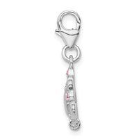 Sterling Silver RH Polished Pink CZ Princess with Lobster Clasp Charm
