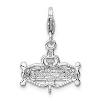 Sterling Silver RH Polished Pink CZ Princess with Lobster Clasp Charm