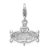 Sterling Silver RH Polished Pink CZ Princess with Lobster Clasp Charm