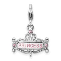 Sterling Silver RH Polished Pink CZ Princess with Lobster Clasp Charm