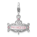 Sterling Silver RH Polished Pink CZ Princess with Lobster Clasp Charm