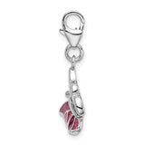 SS RH Pink & White Enameled Butterfly with Lobster Clasp Charm