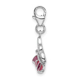 SS RH Pink & White Enameled Butterfly with Lobster Clasp Charm
