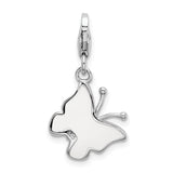 SS RH Pink & White Enameled Butterfly with Lobster Clasp Charm