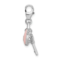 Amore La Vita Sterling Silver Rhodium-plated Polished Reversible Pink Enameled Winged Heart and Key with Crystal From Swarovski Charm with Fancy Lobster Clasp QCC1183