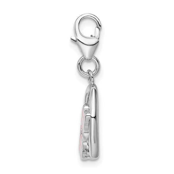 925 Sterling Silver Enameled with Swarovski Mom Heart Lobster Clasp Charm