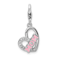 925 Sterling Silver Enameled with Swarovski Mom Heart Lobster Clasp Charm