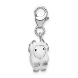 Amore La Vita Sterling Silver Rhodium-plated Polished 3-D Enameled Ram Lobster Clasp Charm QCC1190