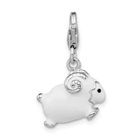 Amore La Vita Sterling Silver Rhodium-plated Polished 3-D Enameled Ram Lobster Clasp Charm QCC1190