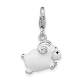 Amore La Vita Sterling Silver Rhodium-plated Polished 3-D Enameled Ram Lobster Clasp Charm QCC1190