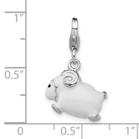 Amore La Vita Sterling Silver Rhodium-plated Polished 3-D Enameled Ram Lobster Clasp Charm QCC1190