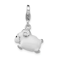 Amore La Vita Sterling Silver Rhodium-plated Polished 3-D Enameled Ram Lobster Clasp Charm QCC1190