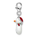 925 Sterling Silver Enameled with Swarovski 3D Snowman Lobster Clasp Charm