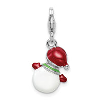 925 Sterling Silver Enameled with Swarovski 3D Snowman Lobster Clasp Charm