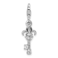 SS RH Polished Fleur de Lis Key with Lobster Clasp Charm