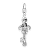 SS RH Polished Fleur de Lis Key with Lobster Clasp Charm