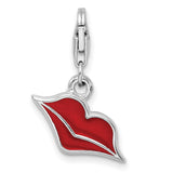 Amore La Vita Sterling Silver Rhodium-plated Polished Red Enameled Lips Charm with Fancy Lobster Clasp QCC1211