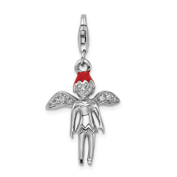 SS RH Enameled w/CZ 3D Fairy Lobster Clasp Charm