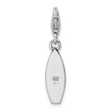 SS Rhodium-Plated Enameled Surf Board w/Flowers Lobster Clasp Charm