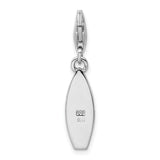 SS Rhodium-Plated Enameled Surf Board w/Flowers Lobster Clasp Charm