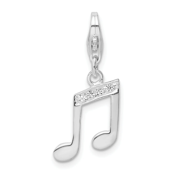 925 Sterling Silver with CZ Music Note Lobster Clasp Charm