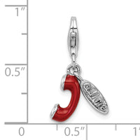 Sterling Silver RH Enameled Call ME 3D Phone Lobster Clasp Charm