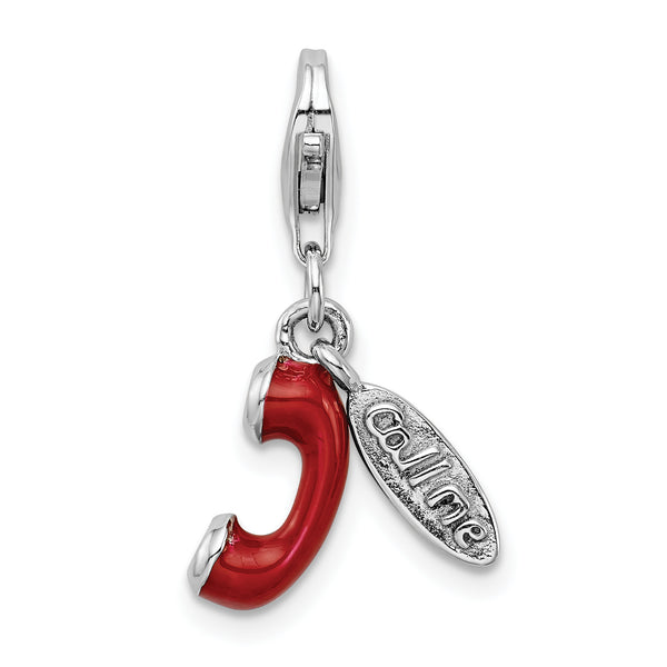 Sterling Silver RH Enameled Call ME 3D Phone Lobster Clasp Charm