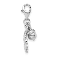 SS RH Polished 3D Acorn and Leaf Lobster Clasp Charm