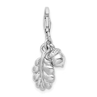 SS RH Polished 3D Acorn and Leaf Lobster Clasp Charm