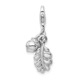 SS RH Polished 3D Acorn and Leaf Lobster Clasp Charm