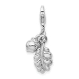 SS RH Polished 3D Acorn and Leaf Lobster Clasp Charm