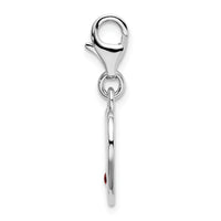 SS Rhodium Polished w/Red CZ Love Heart Lobster Clasp Charm
