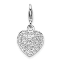 SS Rhodium Polished w/Red CZ Love Heart Lobster Clasp Charm