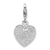 SS Rhodium Polished w/Red CZ Love Heart Lobster Clasp Charm
