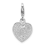 SS Rhodium Polished w/Red CZ Love Heart Lobster Clasp Charm