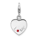 SS Rhodium Polished w/Red CZ Love Heart Lobster Clasp Charm