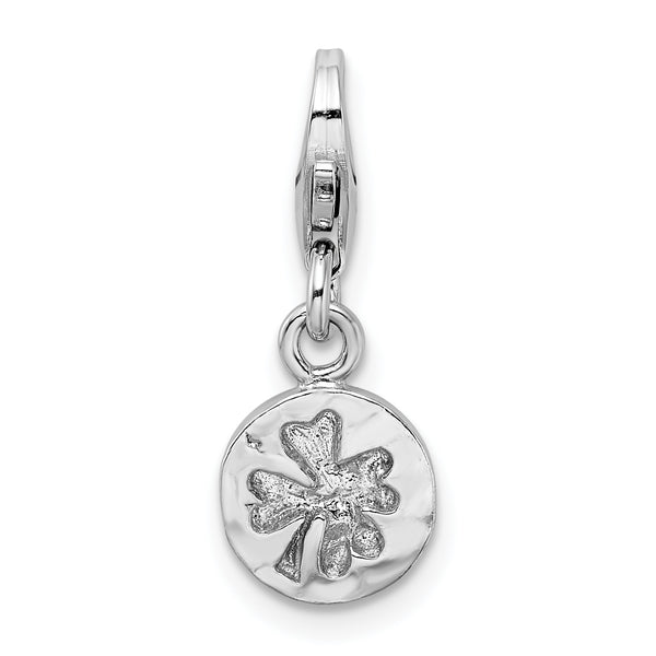 SS RH Hammered Four Leaf Clover Lobster Clasp Charm