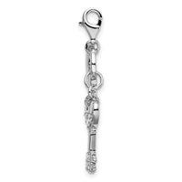 Cubic Zirconia Heart and Key Charm in Sterling Silver