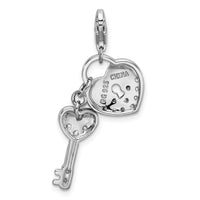 Cubic Zirconia Heart and Key Charm in Sterling Silver