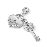 Cubic Zirconia Heart and Key Charm in Sterling Silver