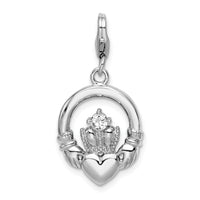 Sterling Silver CZ Claddagh with Lobster Clasp Charm