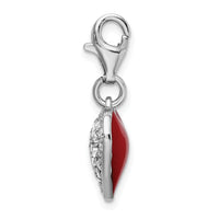 Cubic Zirconia and Red Enamel Heart Charm in Sterling Silver
