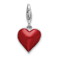 Cubic Zirconia and Red Enamel Heart Charm in Sterling Silver