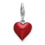 Cubic Zirconia and Red Enamel Heart Charm in Sterling Silver