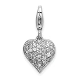 Cubic Zirconia and Red Enamel Heart Charm in Sterling Silver