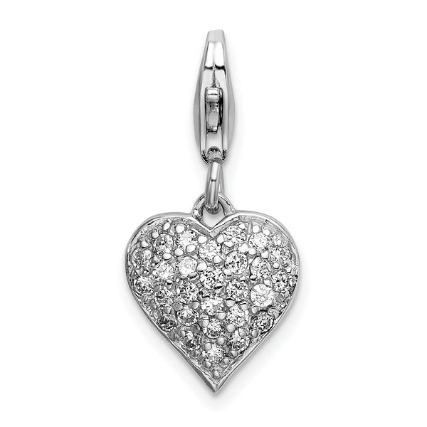 Cubic Zirconia and Red Enamel Heart Charm in Sterling Silver
