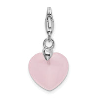 Rose Quartz Heart Charm in Sterling Silver